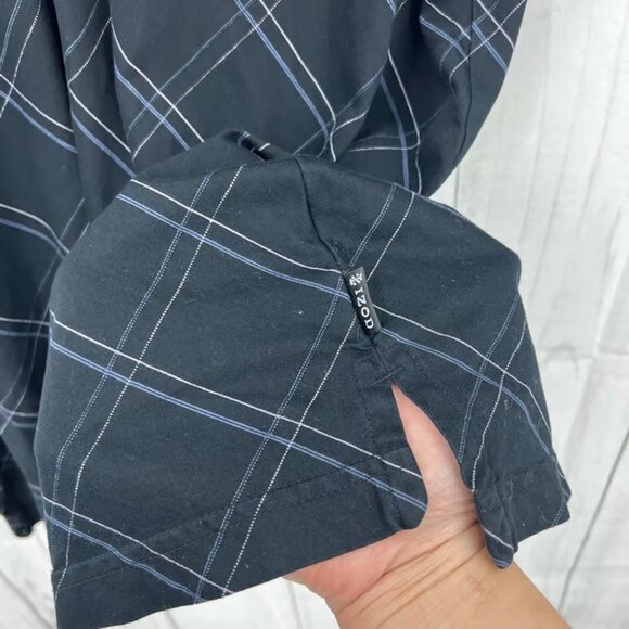 IZOD XL Y2K Black Blue Plaid Polo Shirt Short Sleeve Golf - Picture 5 of 7